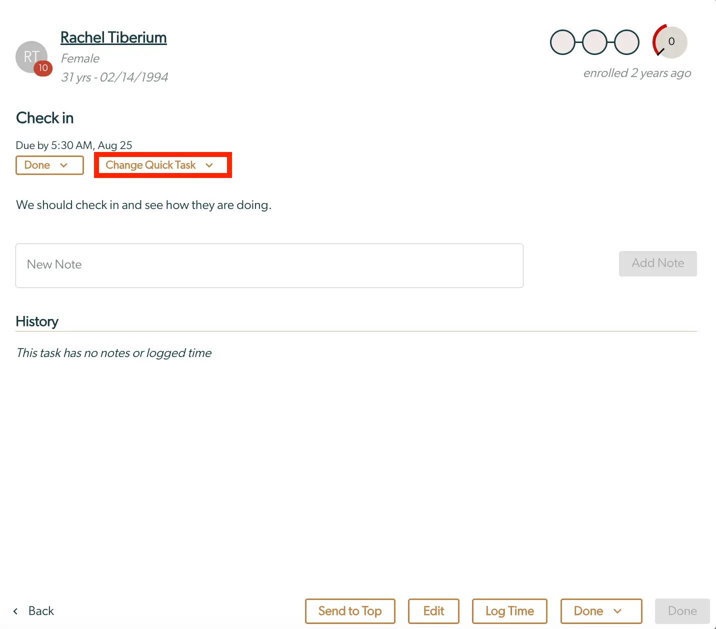 Mirah Collaborative Care - Tasks / Collaborative Care - Change Status and Template of a Task for Rachel Tiberium