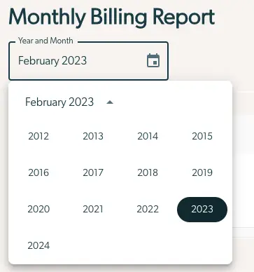 Mirah Collaborative Care - Monthly Billing Report date selection for February 2023