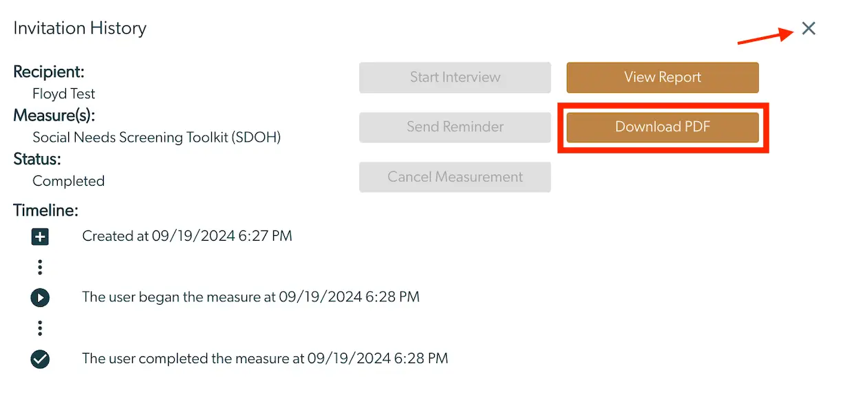 Mirah Collaborative Care Invitation History screen showing completed status and download PDF option