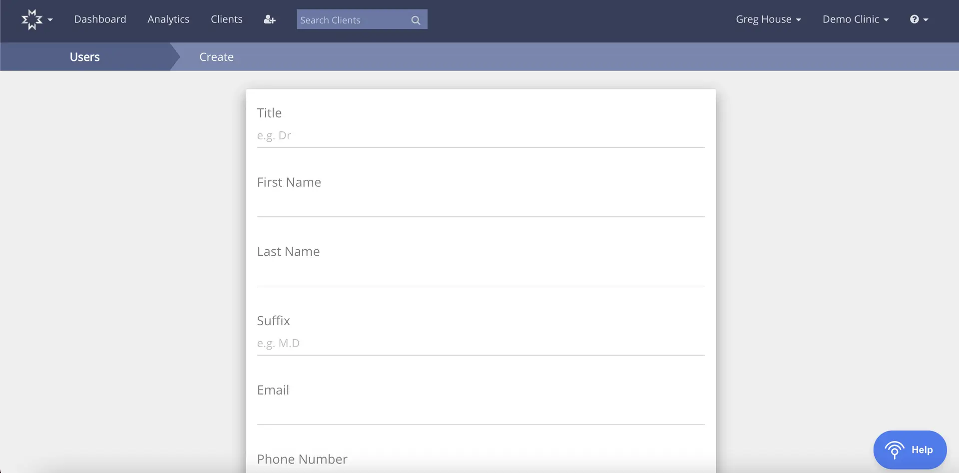 Mirah Collaborative Care - Users Create Page