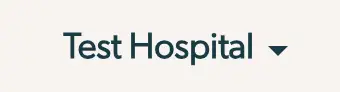 Dropdown menu labeled 'Test Hospital' in Mirah Collaborative Care platform for selecting hospital context.
