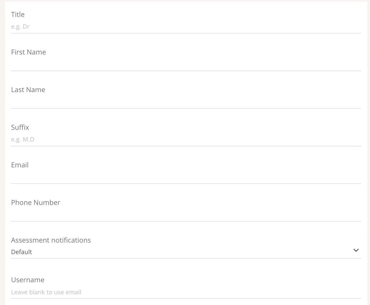 Mirah Collaborative Care user management screen for adding primary care physicians with fields for Title, First Name, Last Name, Suffix, Email, Phone Number, Assessment notifications, and Username.