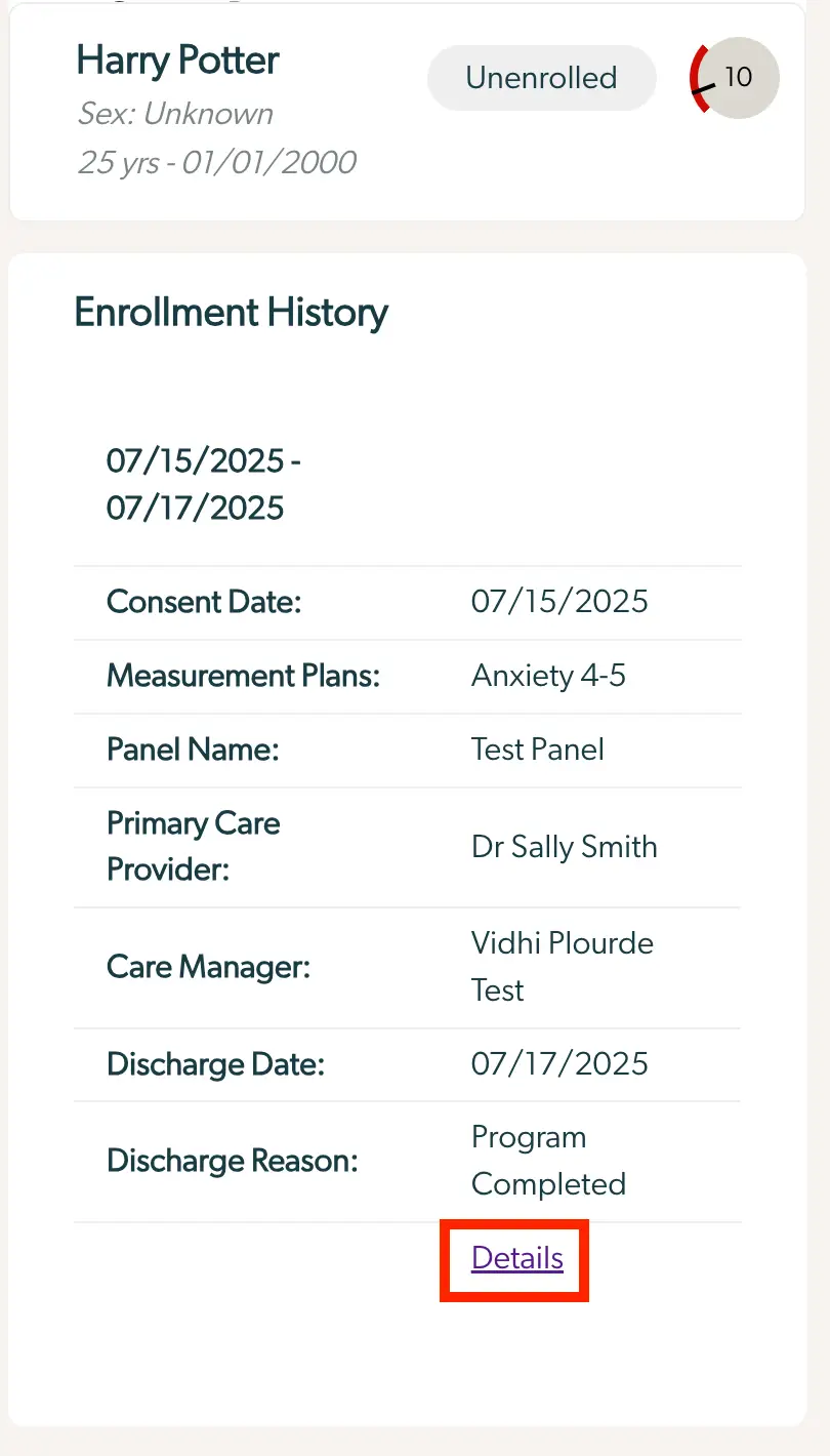 Mirah Collaborative Care - Patient Discharge Details for Harry Potter