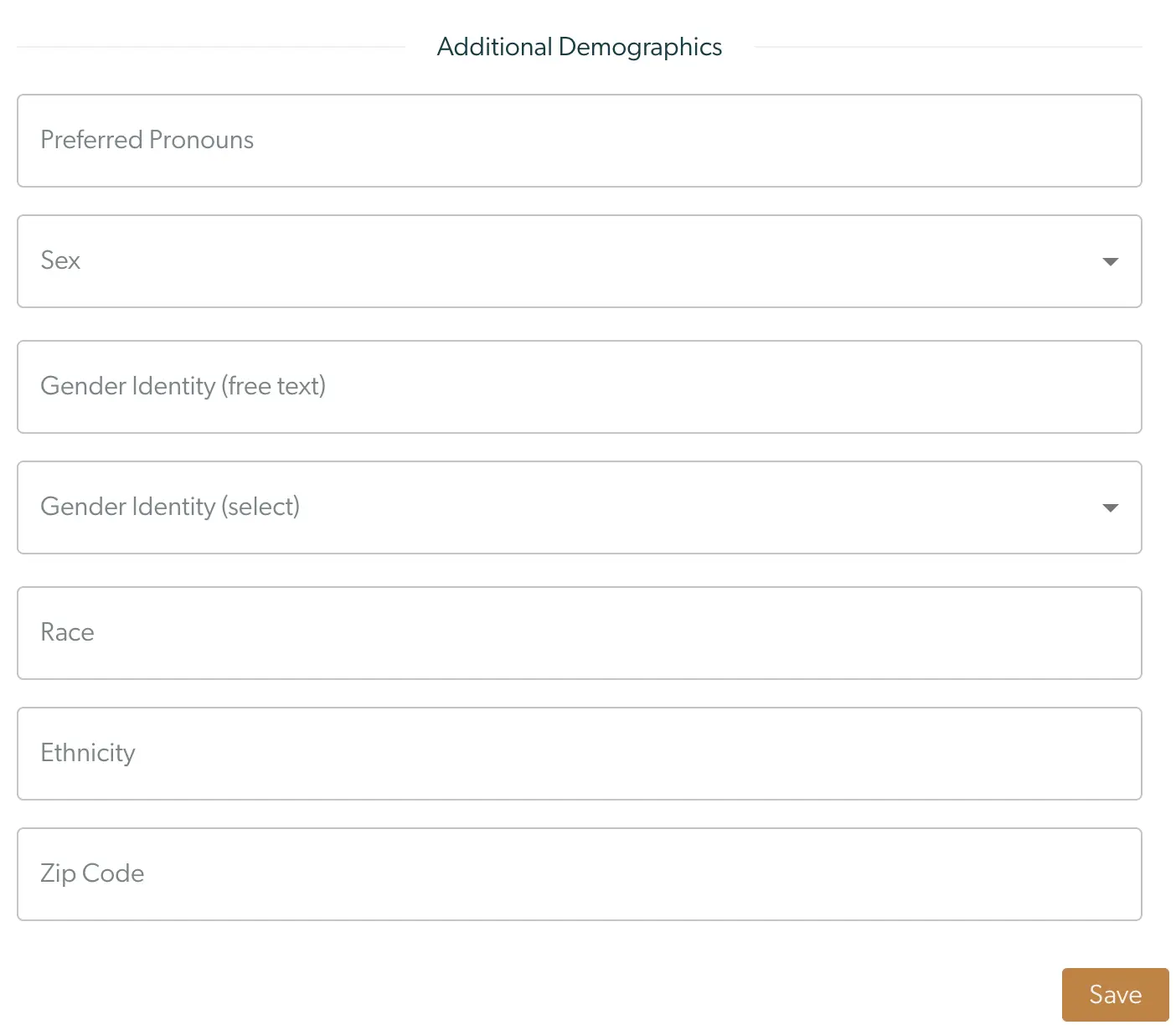 Mirah Collaborative Care - Additional Demographics screen for adding a new patient