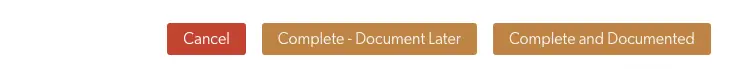 Mirah Collaborative Care case consult meeting completion options: Cancel, Complete - Document Later, Complete and Documented.