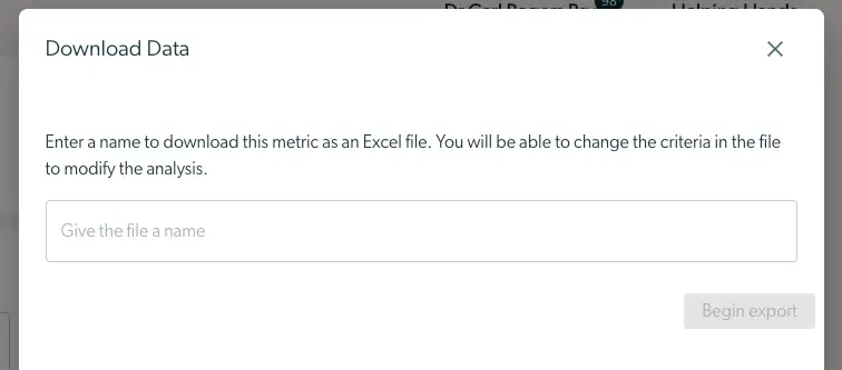 Mirah Collaborative Care - Outcomes Framework - Download Data screen for exporting metrics as Excel file
