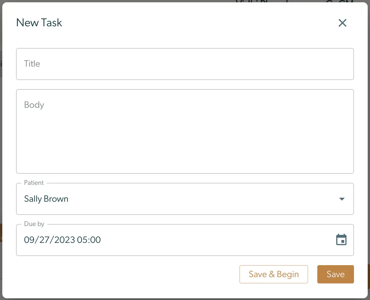 Mirah Collaborative Care - New Task creation screen