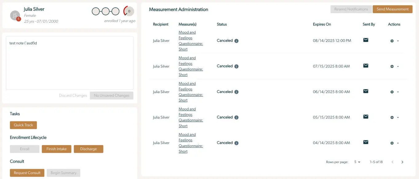Mirah Collaborative Care - Measurement Administration for Julia Silver
