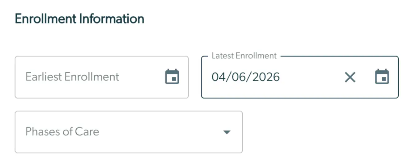 Mirah Collaborative Care Panels - Enrollment Information section with date fields and phases of care dropdown.