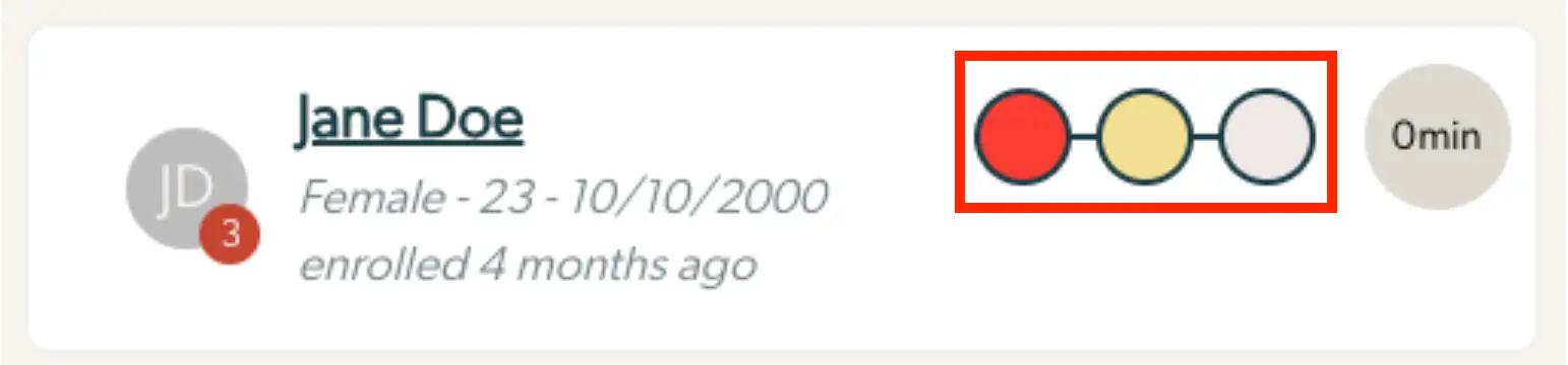 Mirah Collaborative Care - Patient card for Jane Doe with status badge