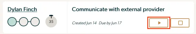 Mirah Collaborative Care Dashboard - Task entry for Dylan Finch: Communicate with external provider