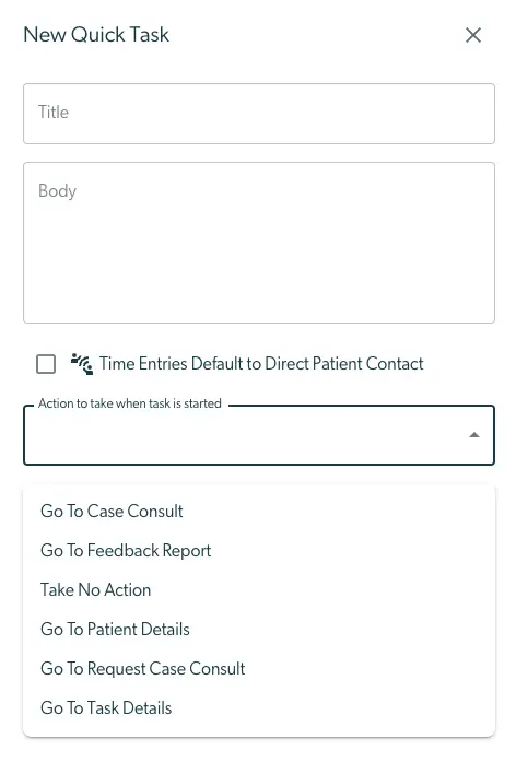 Mirah Collaborative Care New Quick Task creation screen