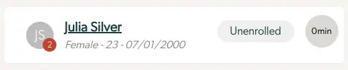 Mirah Collaborative Care - Patient card for Julia Silver showing status as Unenrolled and 0 minutes.