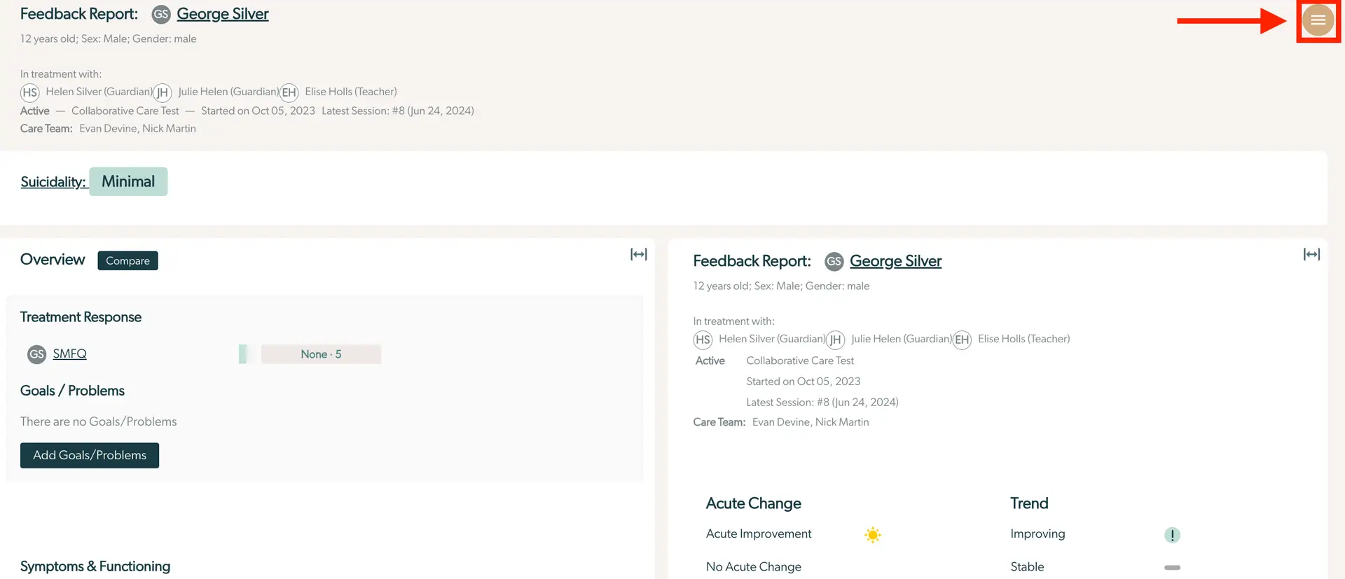 Mirah Collaborative Care Enhanced Feedback Report for George Silver