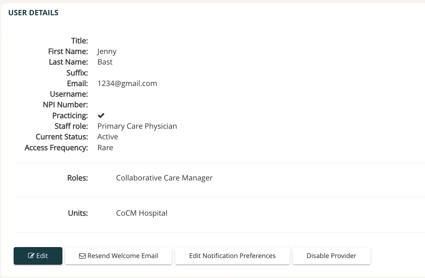 Mirah Collaborative Care User Details for Primary Care Physician