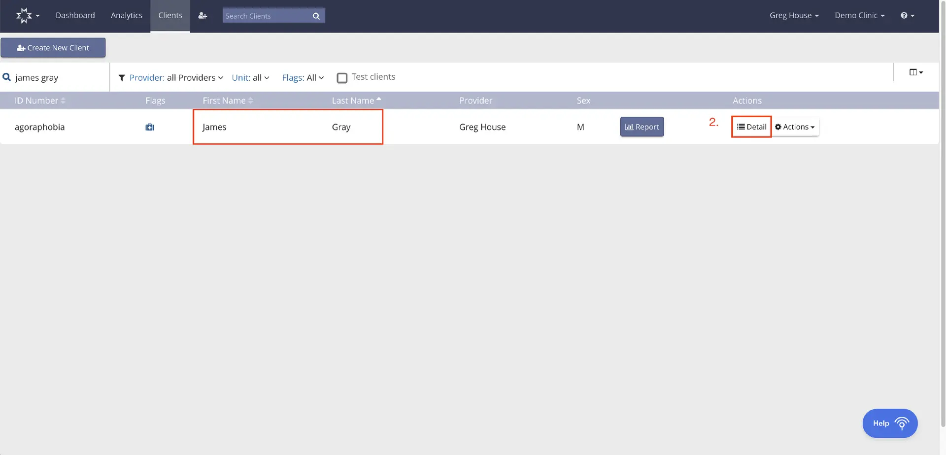 Mirah Collaborative Care Clients section showing client James Gray with provider Greg House.