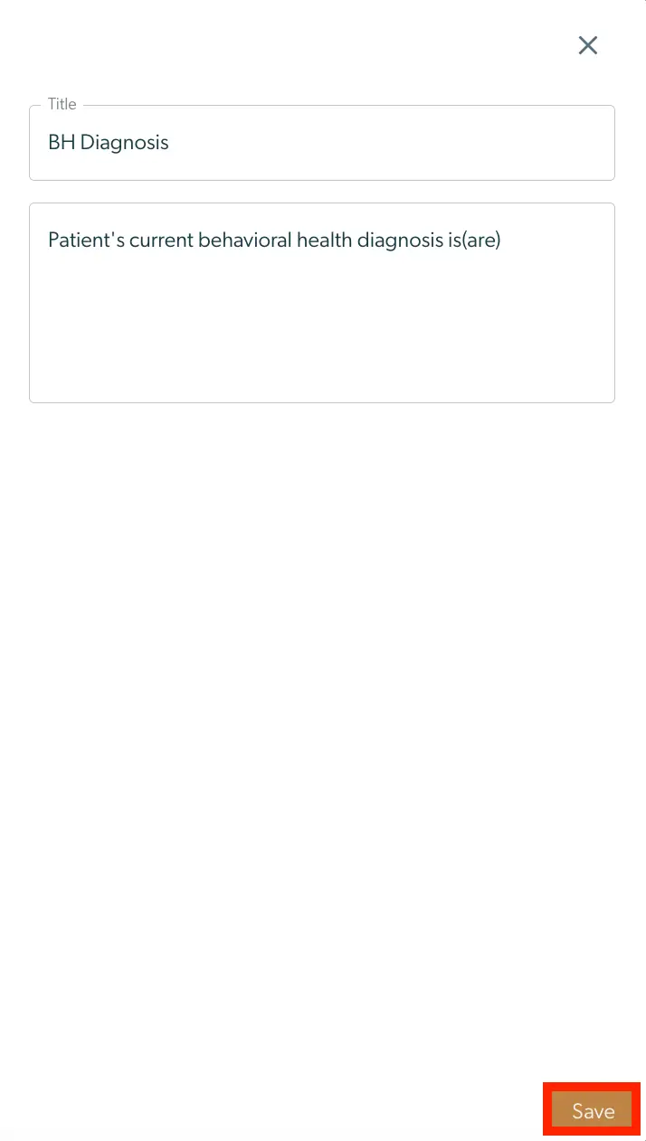 Mirah Collaborative Care Case Consult Smart Phrase management screen showing title and content fields with Save button.