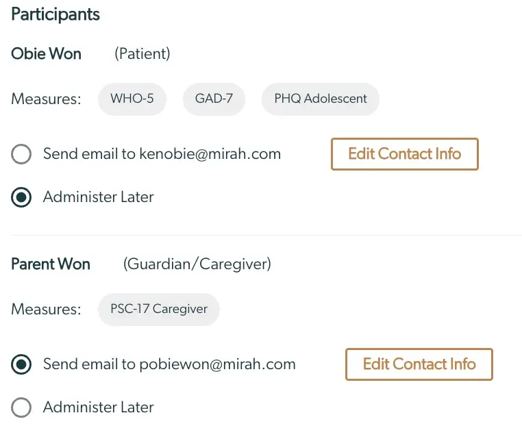 Mirah Collaborative Care Participants section for patient enrollment and intake.