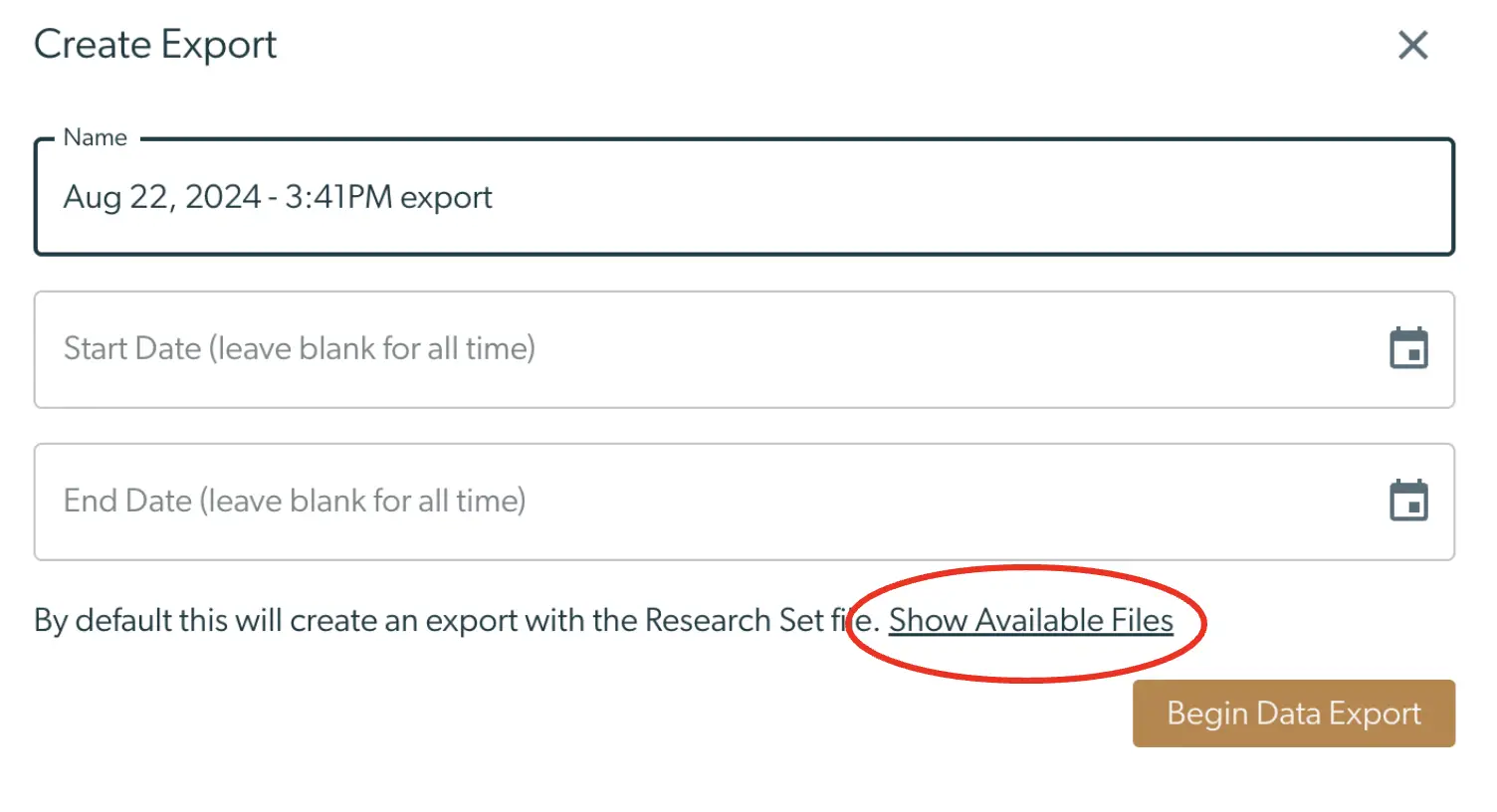 Create Export screen for data export in Mirah Collaborative Care
