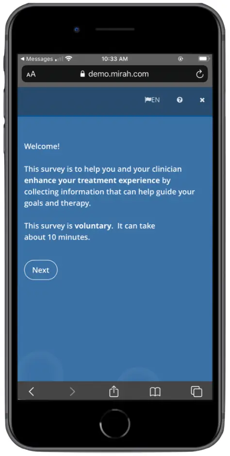 Mirah Collaborative Care survey welcome screen