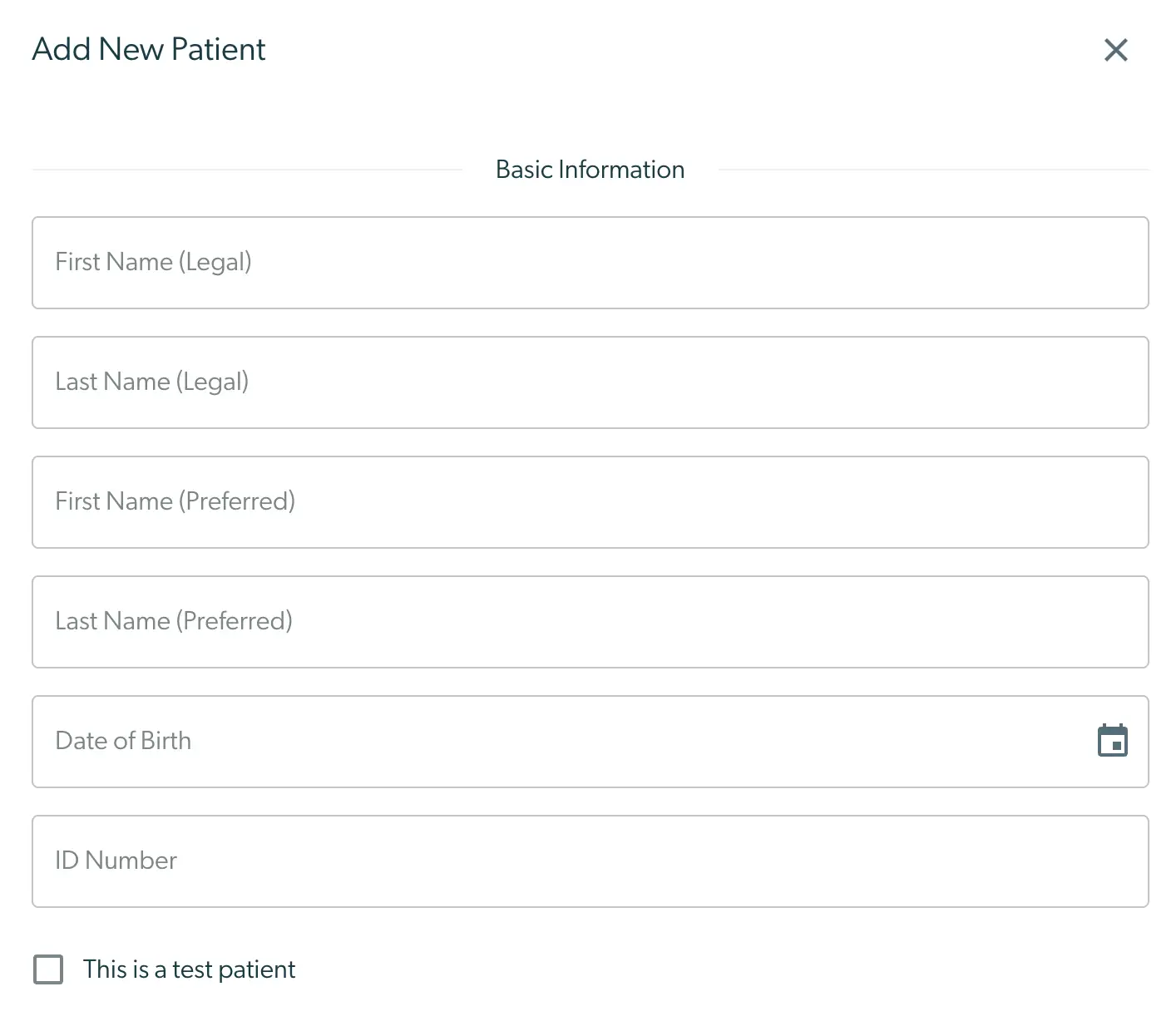 Mirah Collaborative Care - Add New Patient screen for entering basic patient information.