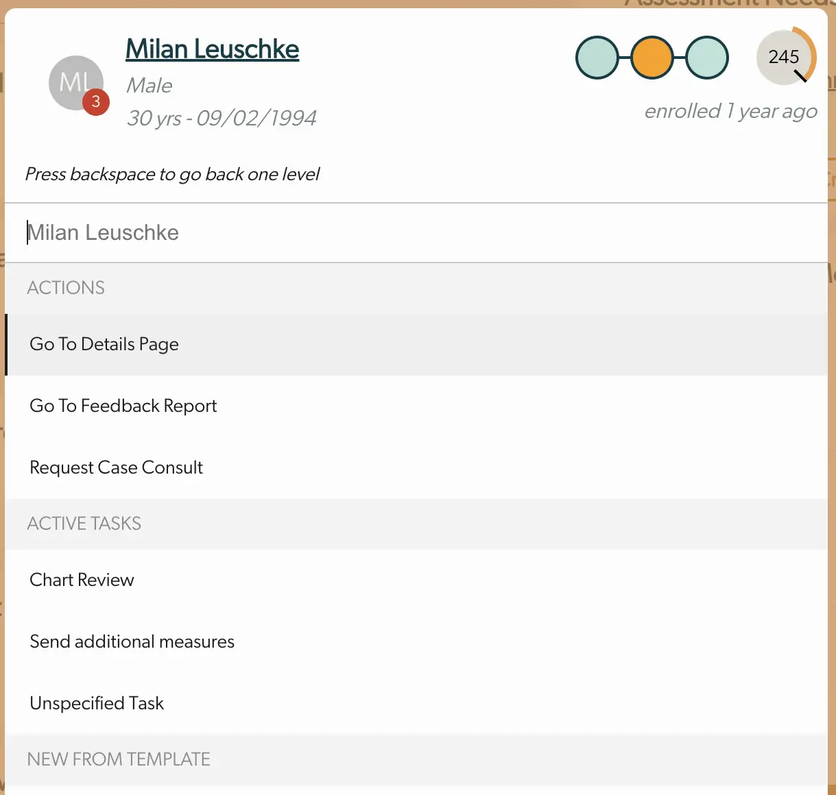 Mirah Collaborative Care Vertical Navigation Command Bar for patient Milan Leuschke