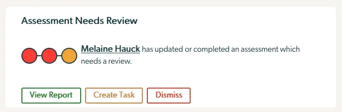 Mirah Collaborative Care Dashboard - Assessment Needs Review notification card