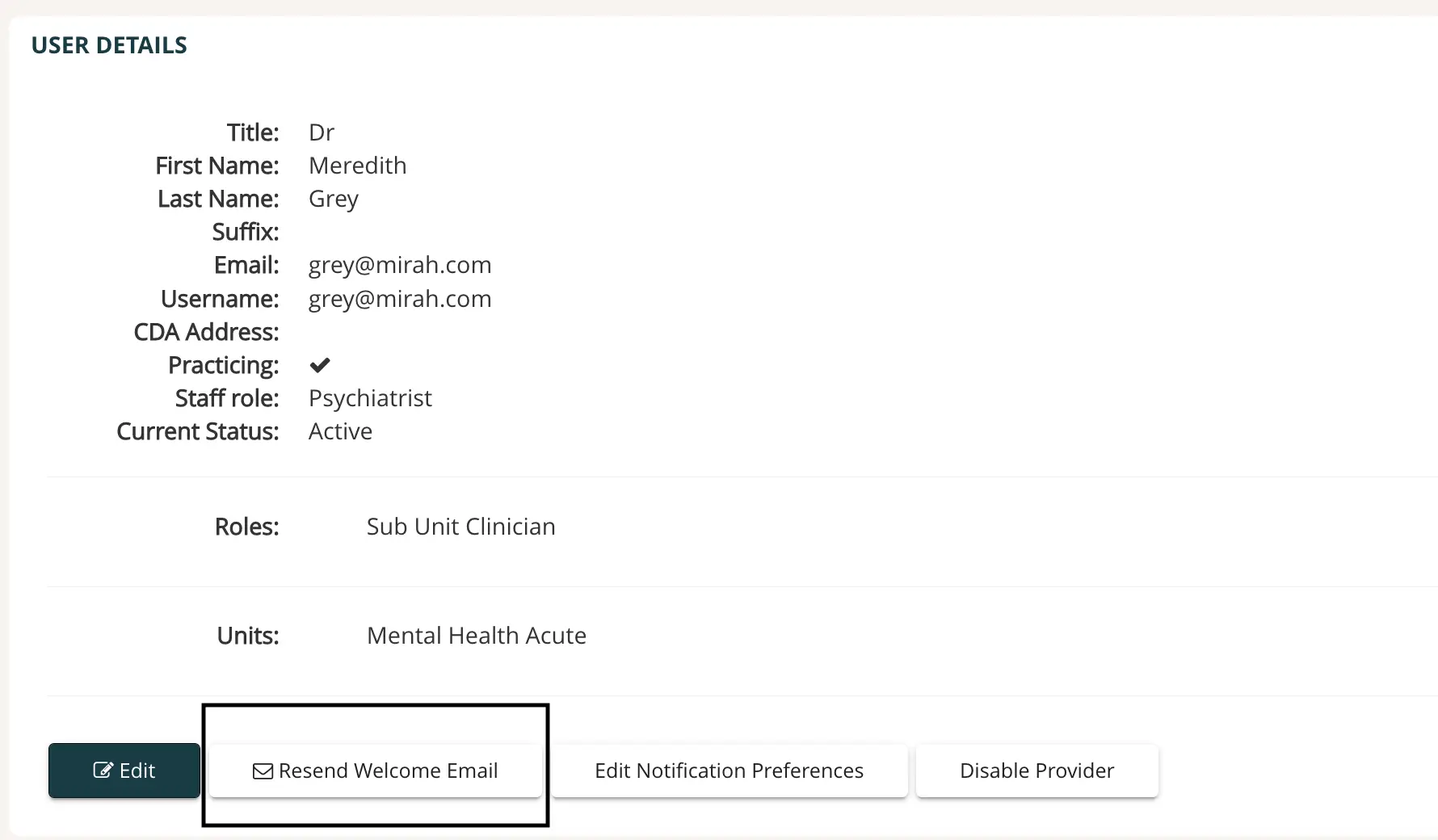 Mirah Collaborative Care User Details for Dr. Meredith Grey