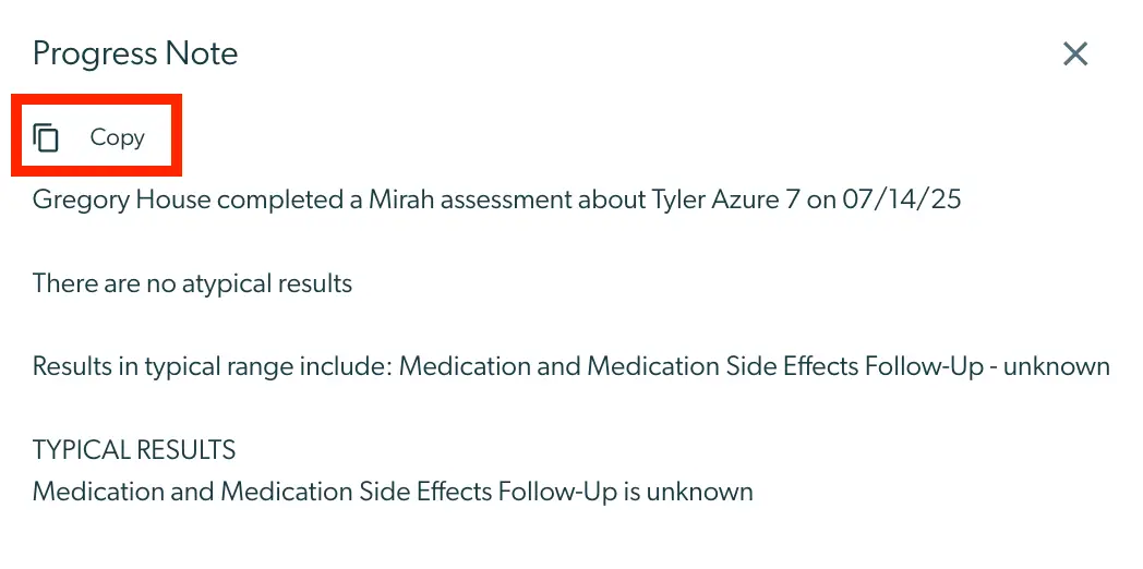Mirah Collaborative Care Enhanced Feedback Report Progress Note