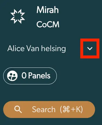 Mirah Collaborative Care interface showing patient Alice Van Helsing with options for panels and search.