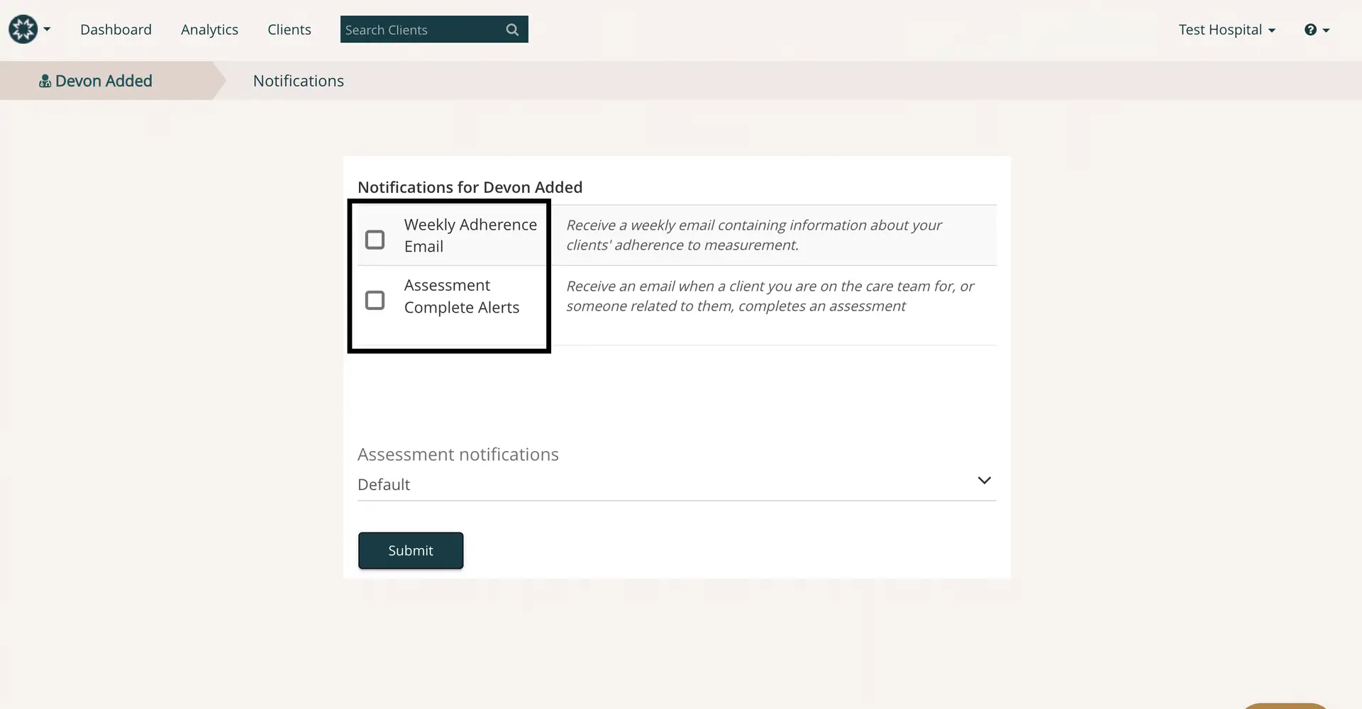 Mirah Collaborative Care - Devon Added Notifications Settings