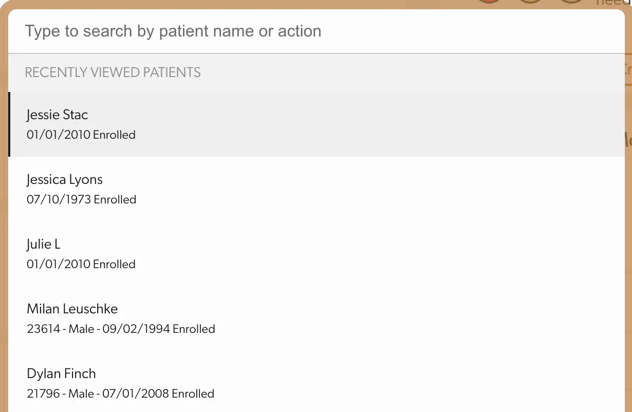 Mirah Collaborative Care vertical navigation command bar showing recently viewed patients