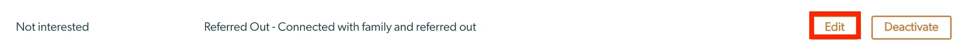 Mirah Collaborative Care configuring referral decline reasons interface with options to edit or deactivate reasons.